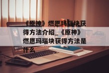 《原神》燃愿玛瑙块获得方法介绍_《原神》燃愿玛瑙块获得方法是什么